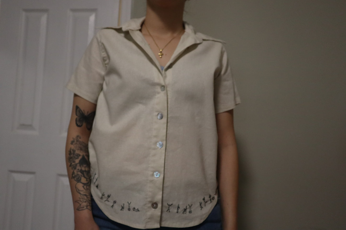 "Dancing Figurines" Beige Buttoned Shirt