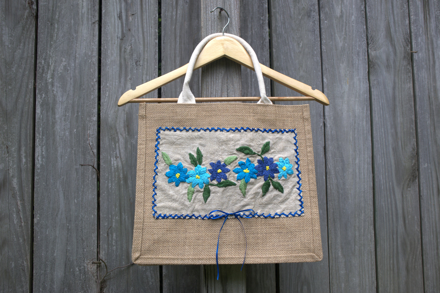 "A Cobalt Floral Dream" Jute Tote Bag