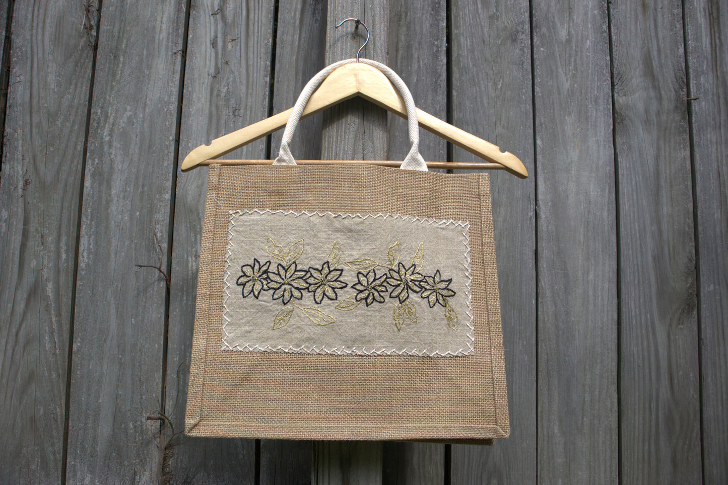 "Golden Flowers" Jute Tote Bag