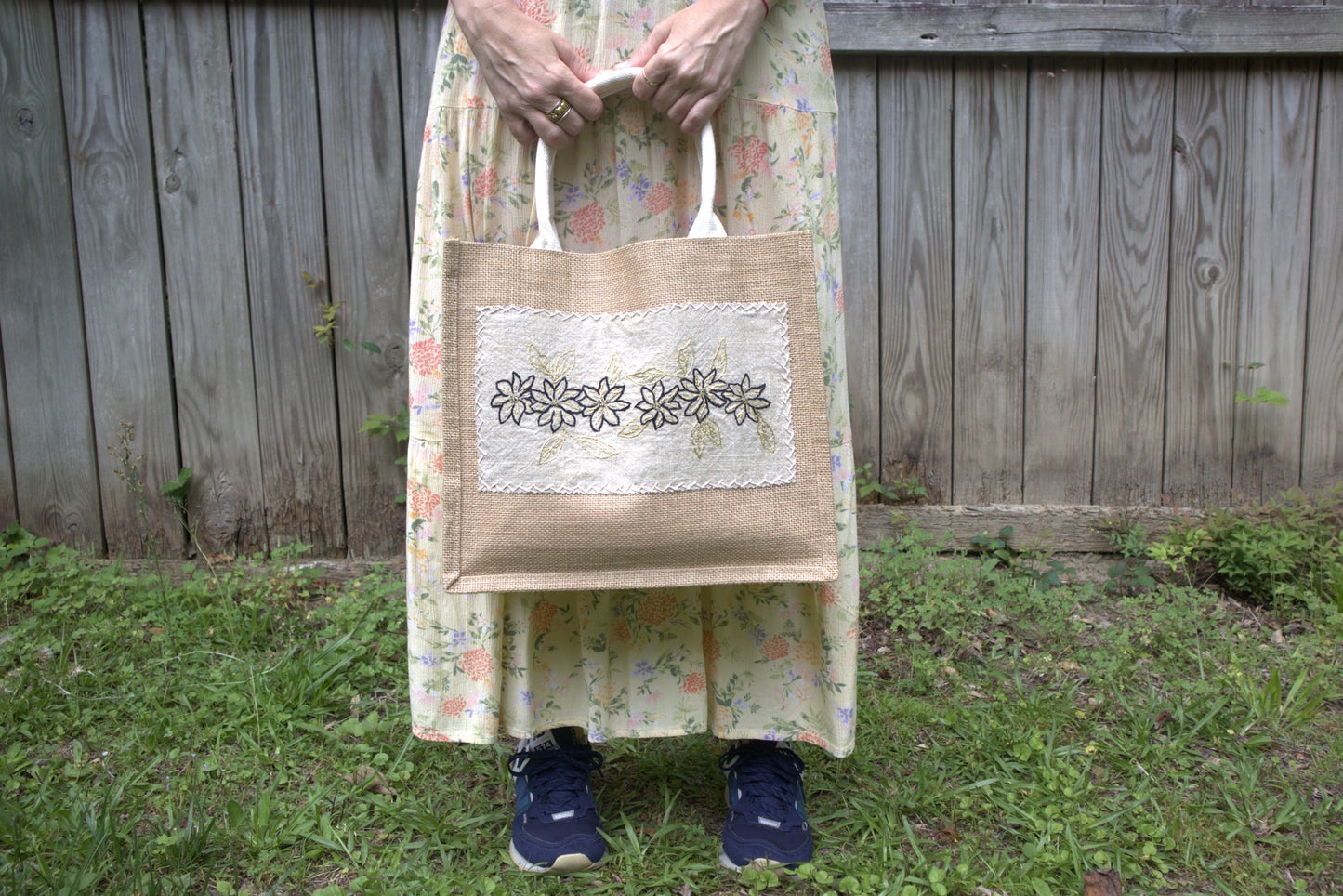 "Golden Flowers" Jute Tote Bag