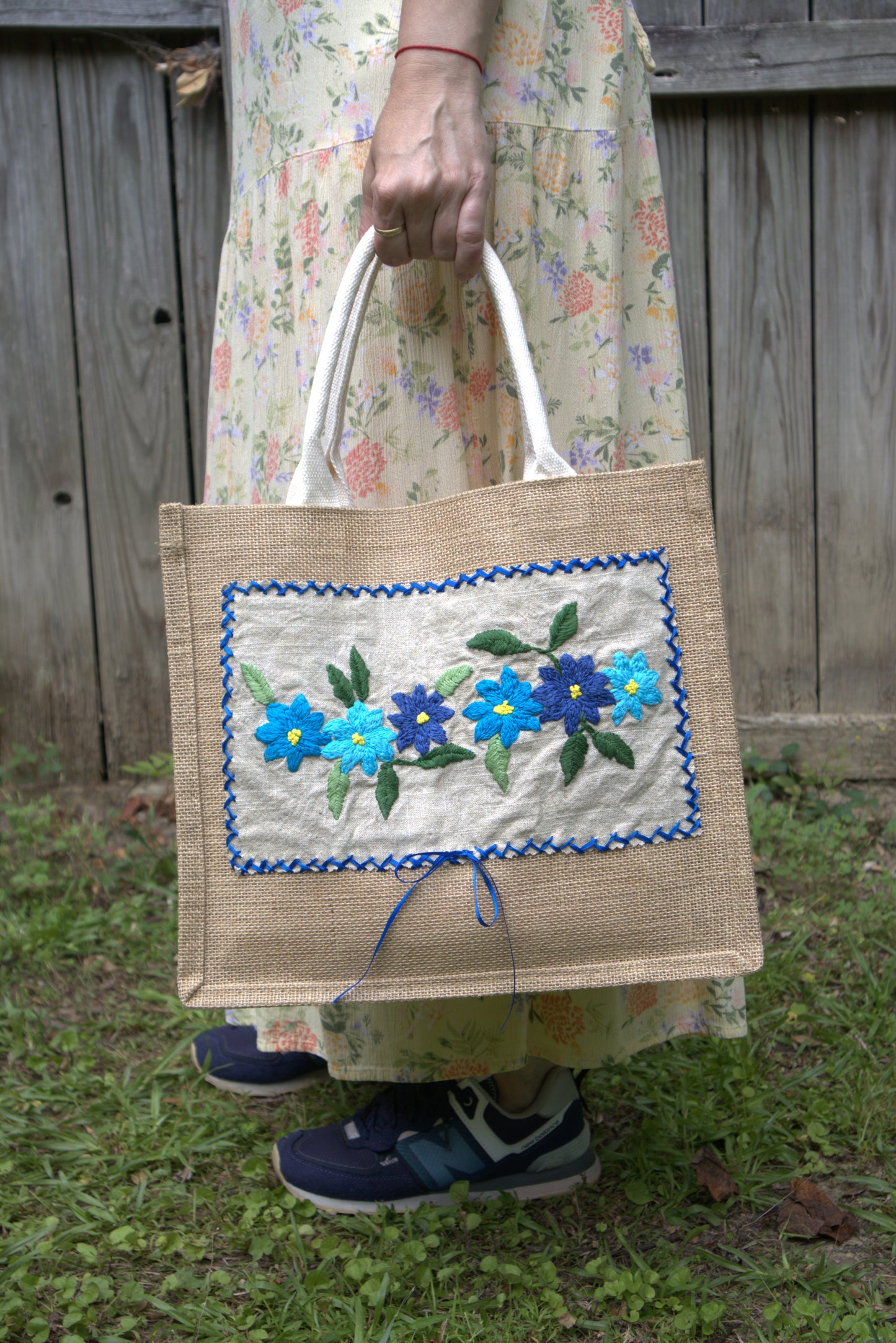 "A Cobalt Floral Dream" Jute Tote Bag