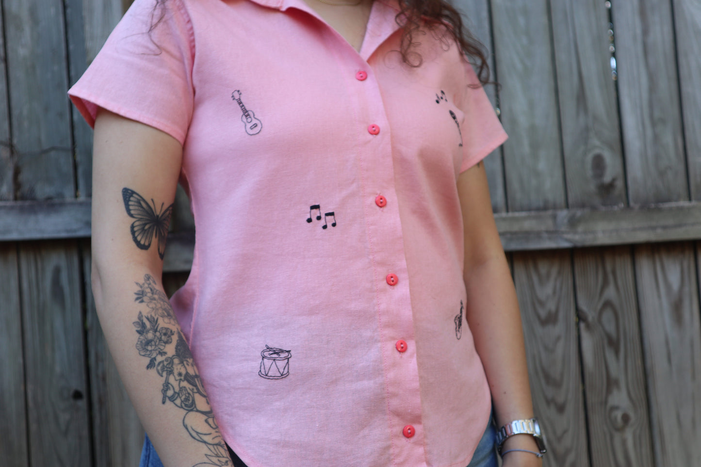 "Music Lover" Pink Buttoned Shirt