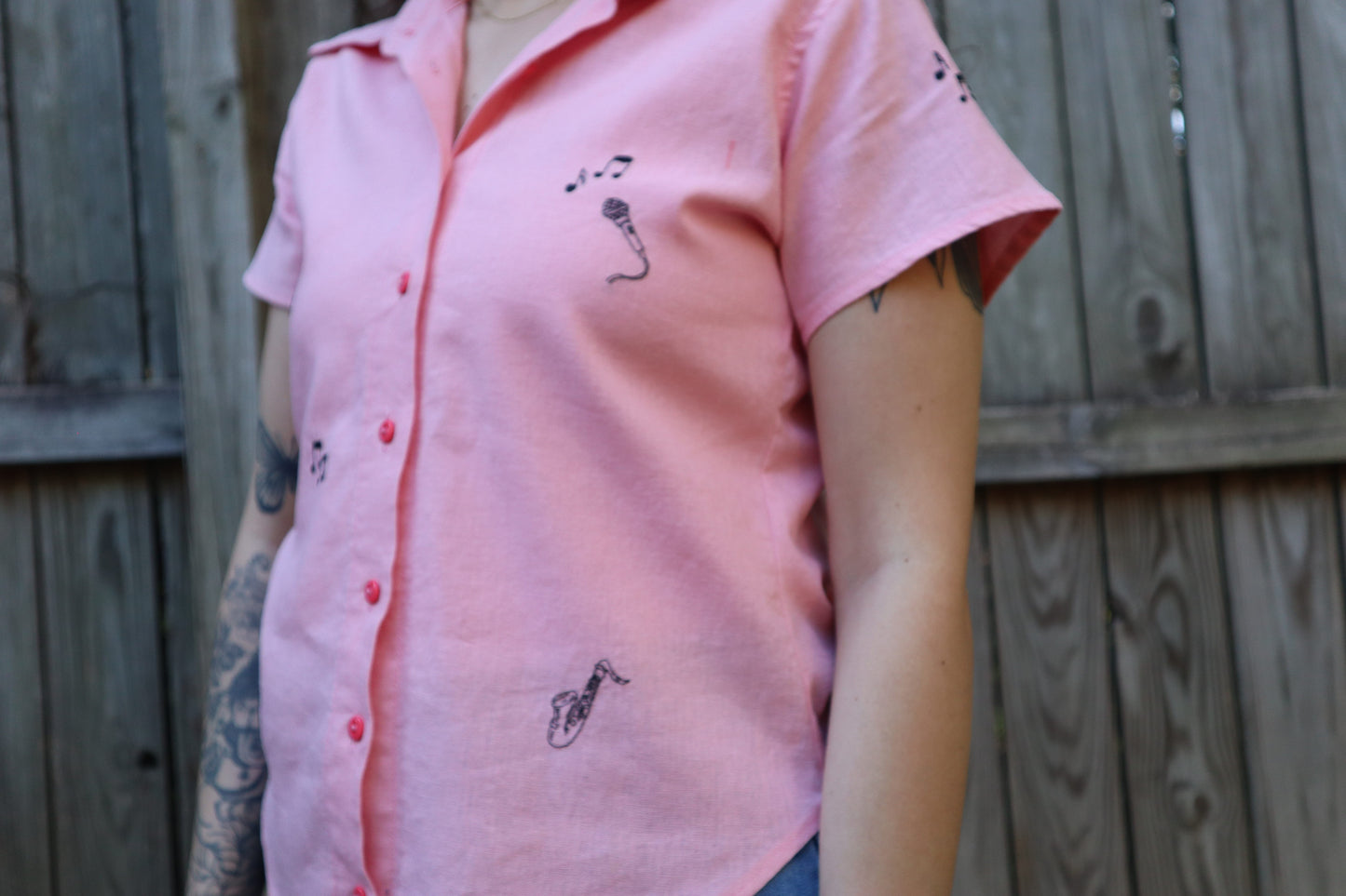 "Music Lover" Pink Buttoned Shirt