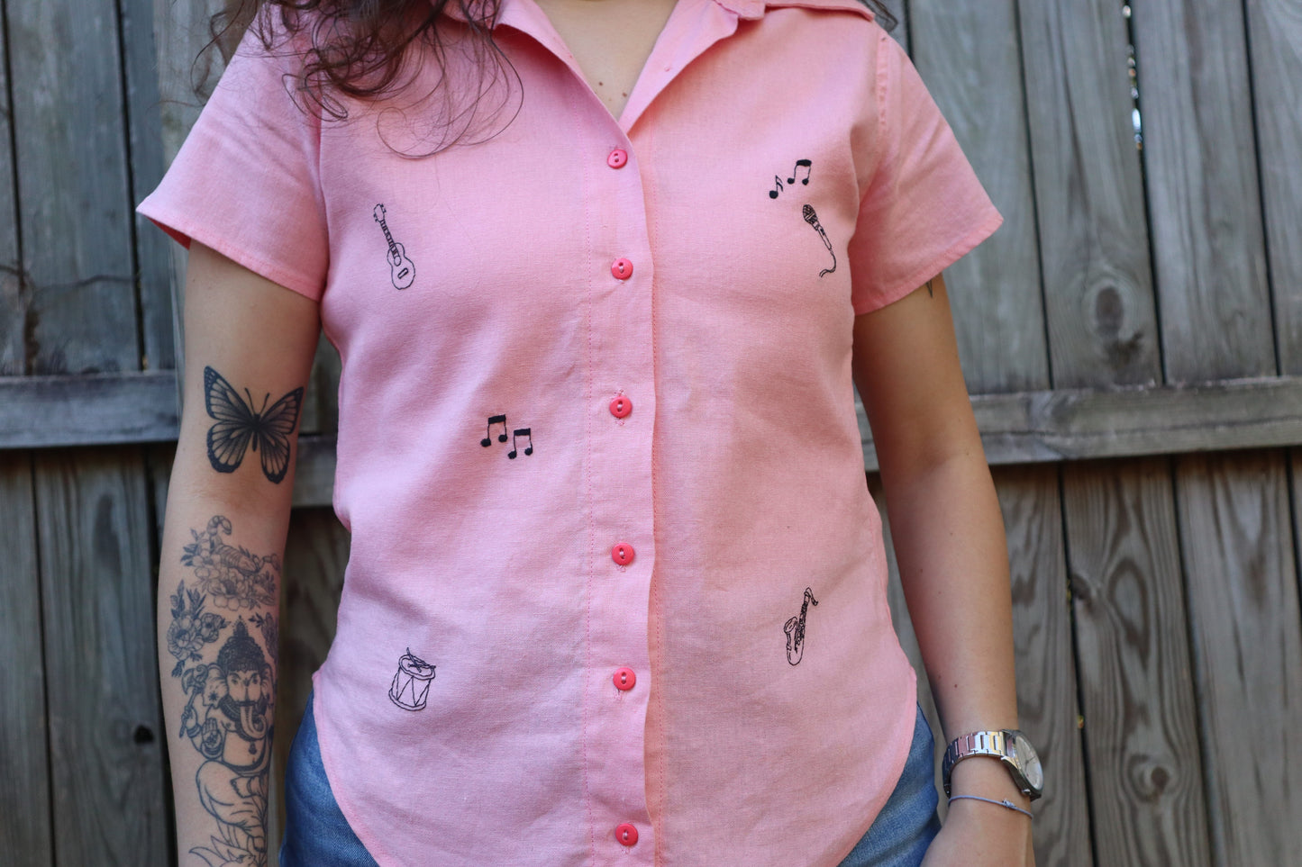 "Music Lover" Pink Buttoned Shirt