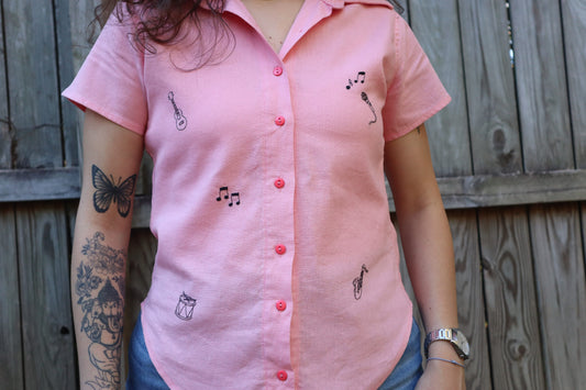 "Music Lover" Pink Buttoned Shirt